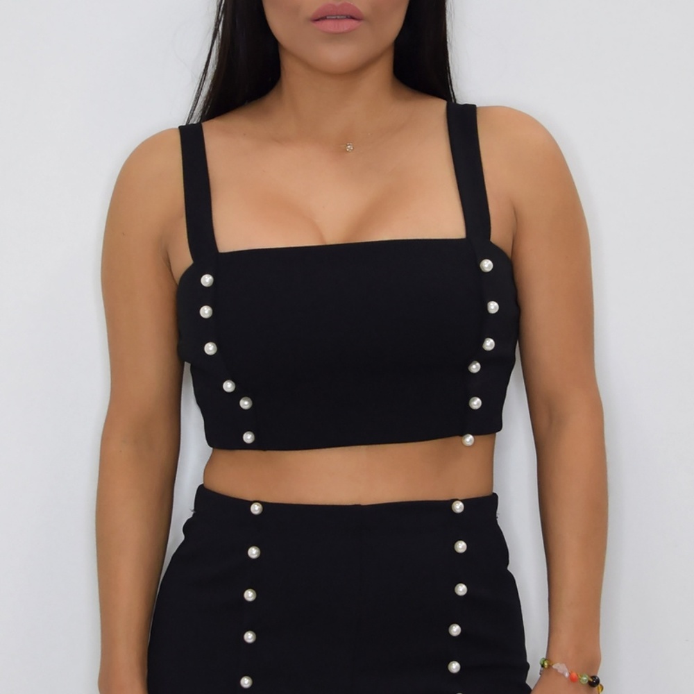 'Lucia' Black Pearls Crop Top